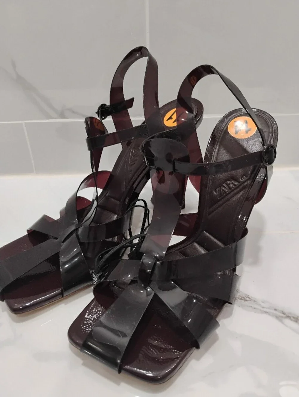 Zara Dark Burgundy Transparent Strappy Heel Sandal